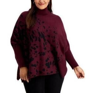 Alfani Plus Size Printed Drop-Shoulder Berry Black 1X